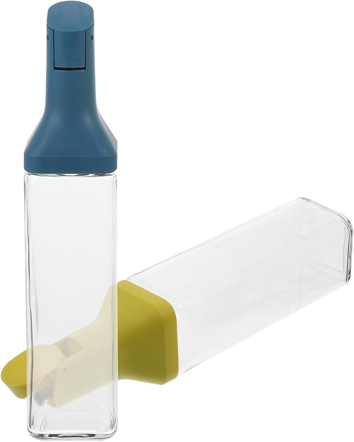 Yardwe Glass Oil Dispenser Bottle Set 2pcs Leakproof Kitchen Oil Bottles with Bright Yellow and Blue Caps, Glass Seasoning Containers for Cooking and Soy Sauce Storage