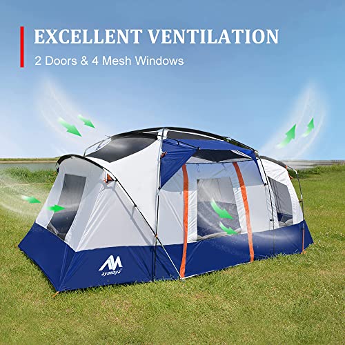 10 Person Tent - Ayamaya Waterproof Multi Room Large Family Camping Tents With Skylight & Removable Rainfly, Portable Huge Cabin Tent 2 Doors With Porch, 4 Mesh Windows, Projection Screen For Camping #TOP3