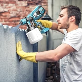 HVLP Pistola a Spruzzo a batteria con 2 batterie da 3000 mAh e caricabatterie, PVC serbatoio da 1000 ml, 3 ugelli e 3 modalità di spruzzo, Pistola per Verniciatore Elettrica per pareti, porte, legno