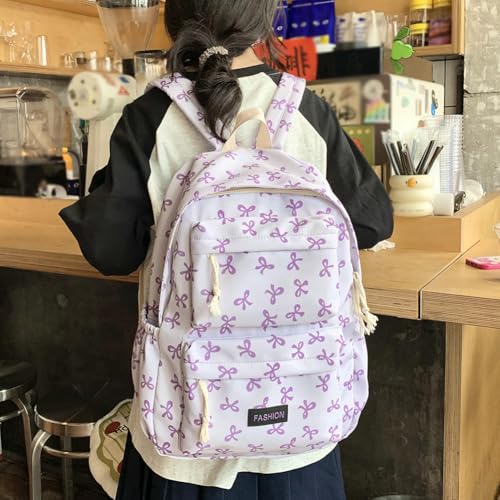 Print Bookbag Preppy Backpack Travel Daypack for (Purple)3