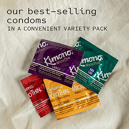 Kimono Microthin Sheer Variety Pack I Ultra-Thin Lubricated Condoms I Includes Thinnest! Large! Ultra Lube Or Ribbed I 5X Tested, Stronger, Reliable I Odorless Premium Natural Latex I 12 Count #TOP3