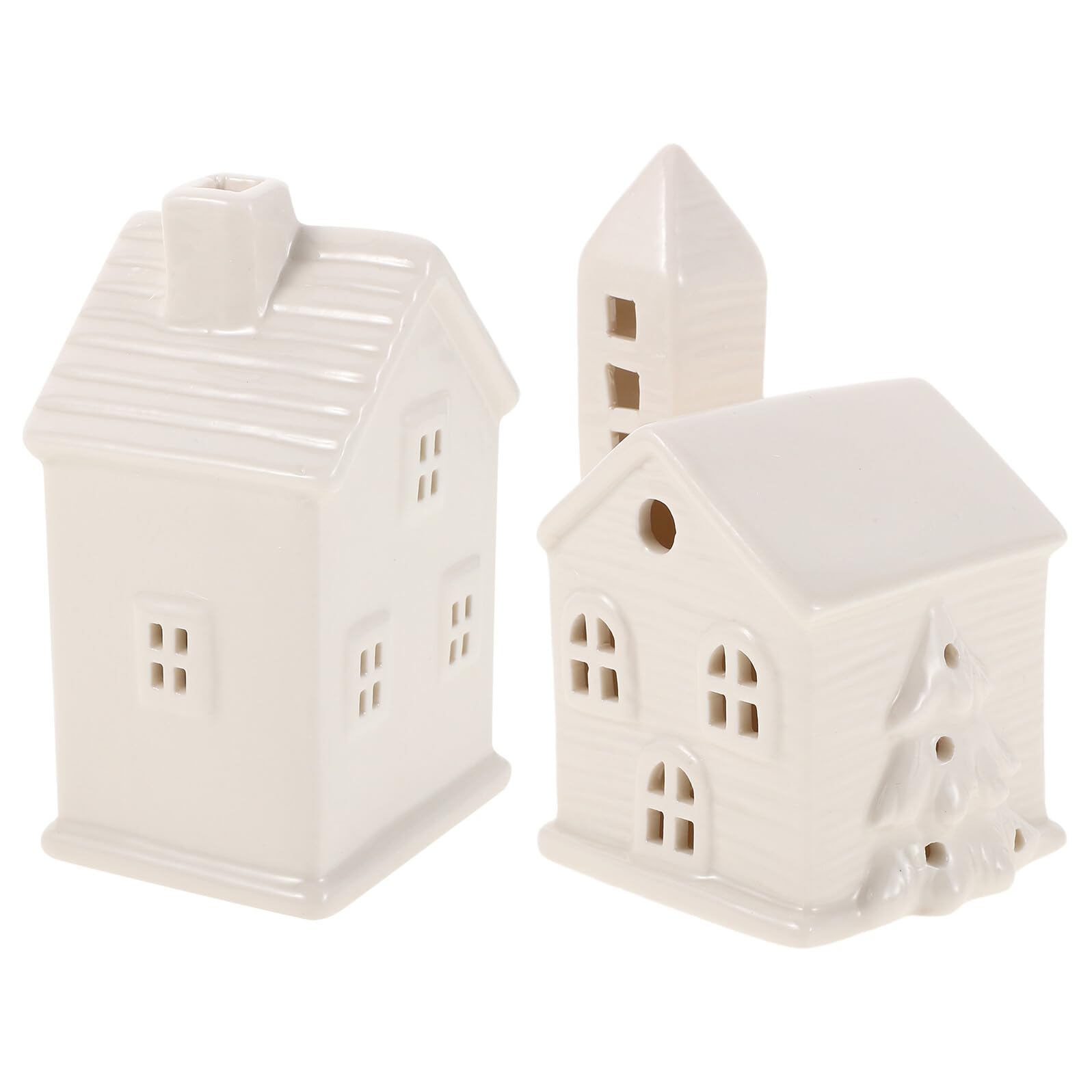 Maisons de Noël Céramique Lumineuses LED iplusmile pour sapin : lot de 2 décorations suspendues
