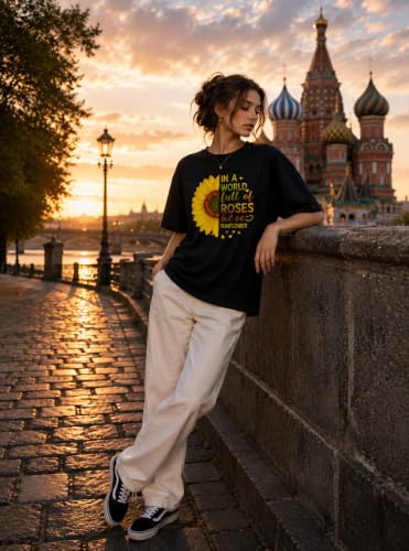 Image of London Hills Oversized Tshirt for Woman | t Shirt for Woman Oversized Fit Printed Round Neck | Tops for Woman's | Women t Shirt Loose Fit Drop Shoulder | t Shirts for Women | Western Tops