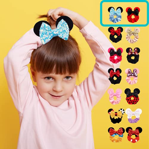 Mouse Ears Sequins Hair Bow, Princess Party Accessory, Velvet Scrunchies Fashion Hair Bands, 2pcs (A)