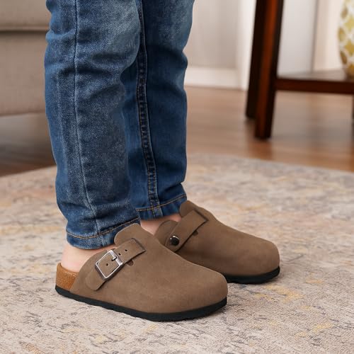 Image of Project Cloud Kids Clogs 100% Genuine Leather with Natural Cork Footbed & Memory Foam Insole Arch Support - Non-Slip Clogs for Kids - Slippers Sandals for Boys & Girls Footwear