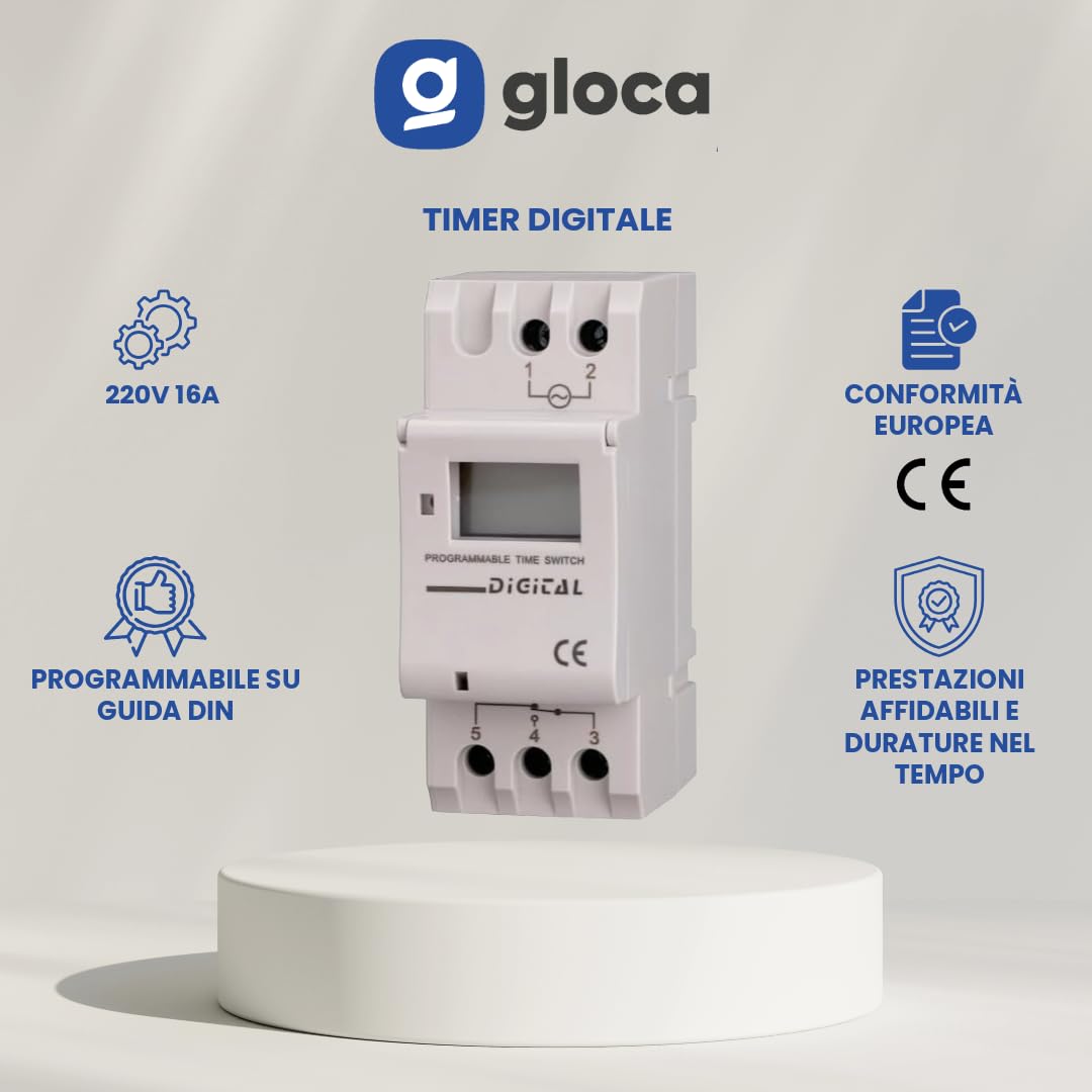 gloca Temporizador digital programable en carril DIN 220 V 16 A