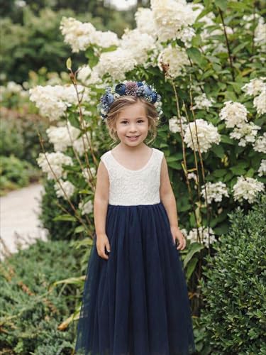 Image of 2Bunnies Girl Peony Lace Back A-Line Straight Tutu Tulle Party Flower Girl Dress