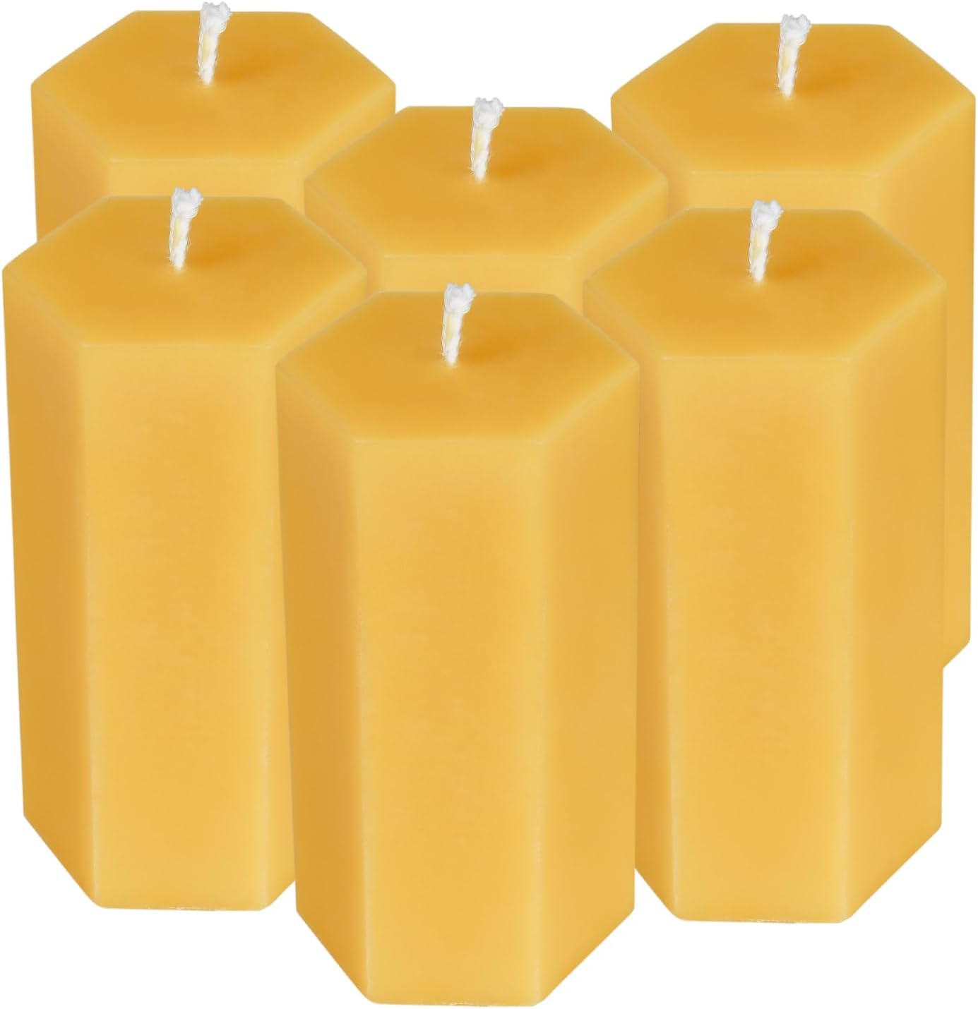 6PCS Hexagon Beeswax Pillar Candles,Large Handmade Pure Beeswax Candle,Unscented Smokeless，2 * 4",18H, Raw