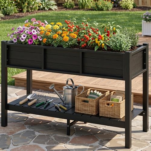 DWVO 48x18x30in Raised Garden Bed Kit, HDPE Planter Box Stand, Poly Wood Weather-Resistant Planter Box with Legs & Storage Shelf, Elevated Garden Bed for Backyard, Patio, Balcony,Black by DWVO - Image 8