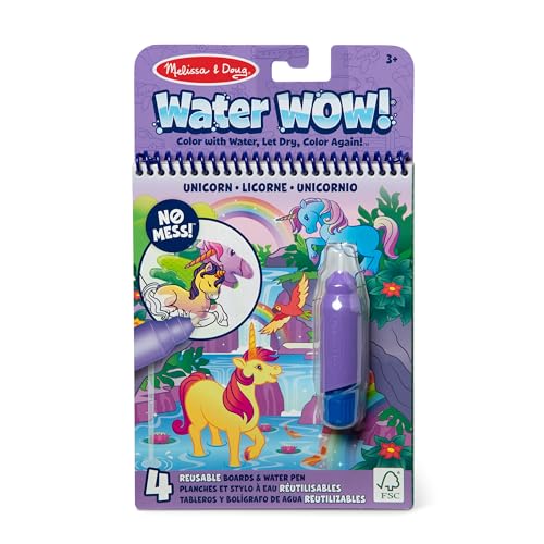 Image of Melissa & Doug Water Wow! Reusable Water-Reveal Coloring Activity Pad Travel Toy - Unicorn - FSC Certified