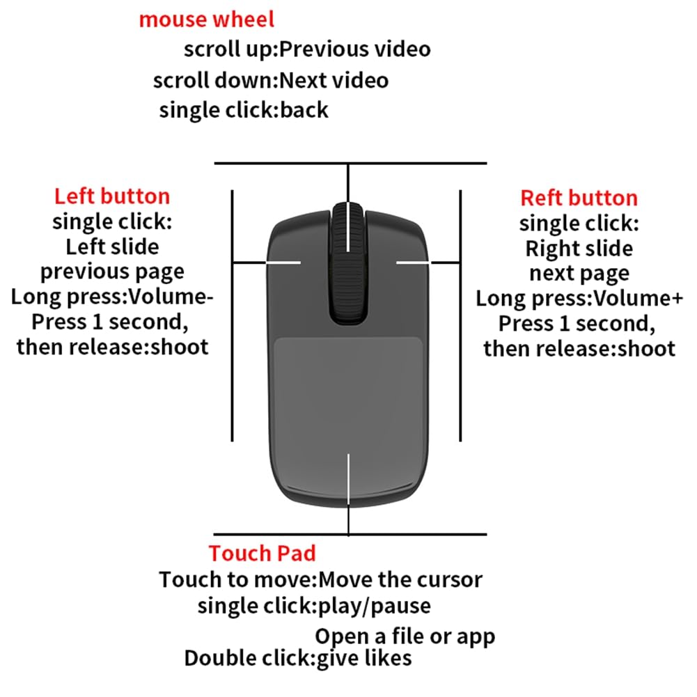 di scorrimento wireless, per dito ad aria per mouse, touchpad Bluetooth, per computer portatile/fotocamera/selfie, nero