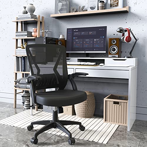 Qoroos Mesh Office Chair Ergonomic Mid Back Swivel Black Mesh Desk Chair Flip Up Arms With Lumbar Support Computer Chair Adjustable Height Task Chairs #TOP5