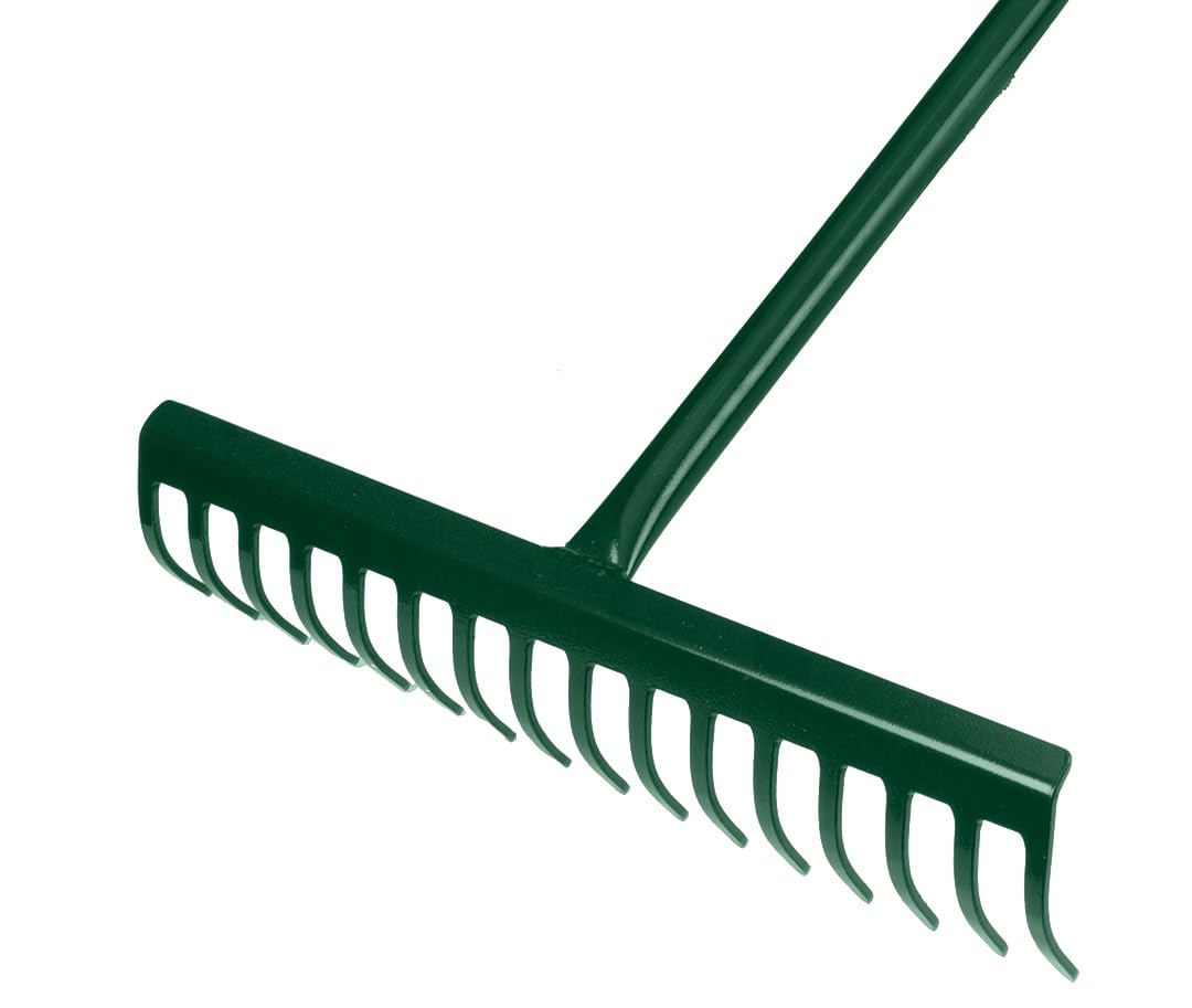 VERTO Gartenrechen mit 16 Zinken Rechen, breite Harke Laubbesen aus Metall