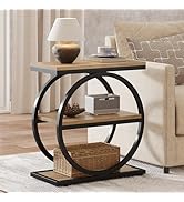 Tribesigns Side Table with 3 Storage Shelves, Industrial Sofa Table with Round Metal Frame for Woo...