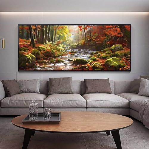 Broderie Diamant Grand Format paysage de rivière pour un salon chaleureux
