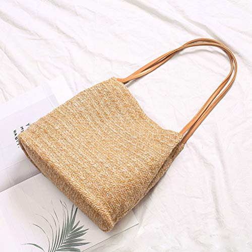 TENDYCOCO Bolsa feminina de verão para praia, bolsa de palha, bolsa de ombro, bolsa de mão - bege cl