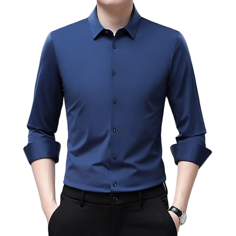 Camisa de manga larga con solapa para hombre informal de corte clásico