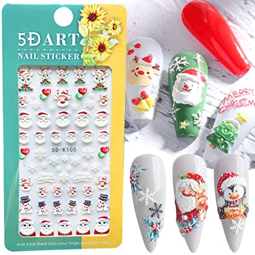 5D Christmas Nail Art Sticker White Self-Adhesive Snowflakes Reindeer Snowman Nail Art Decoration Sticker Charms Nail Design Gel Polish Manicure Sliders Decals(6 Sheets) #TOP3