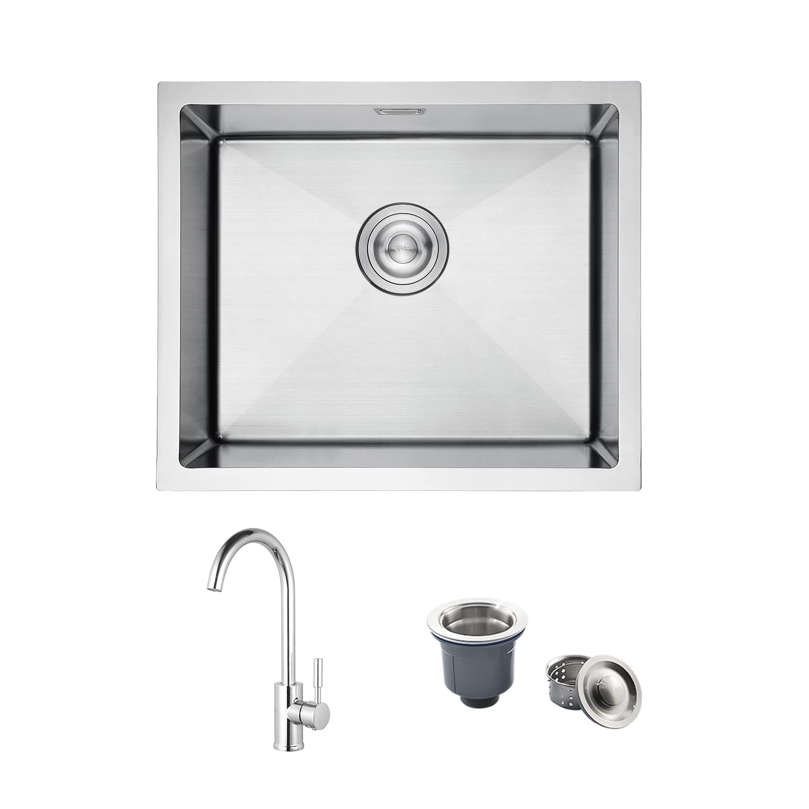 iAnomla 50x45cm Kitchen Sink, 304 Stainless Steel Sink with Faucet, Brushed