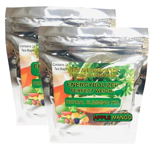 Energybolizer Perfect Weight Herbal Slimming Tea APPLE MANGO FLAVOR. All Natural colon cleanse and complete digestive support. - PACK OF 2 bags of 24 teas
