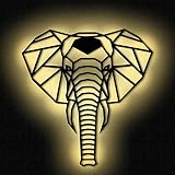 Elefant Wand Deko Wanddeko Geometrisch Dekoration Lampe Licht Led I MDF Holz Batteriebetrieb