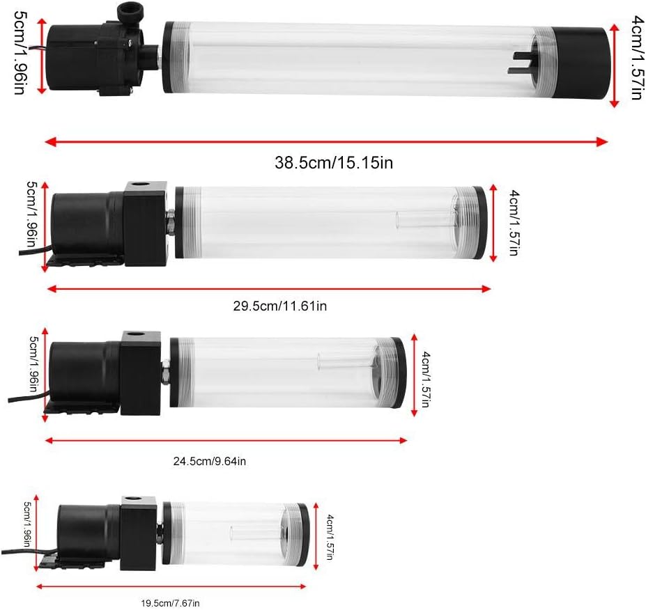 19W 12v CPU Water Cooling Pumpe Reservoir DIY Combo, 800L/H, G 1/4" Thread Port, PC CPU Water Cooling System Heat Exchanger Tool, Transparent Acrylic Material, Easy Install(300mm)