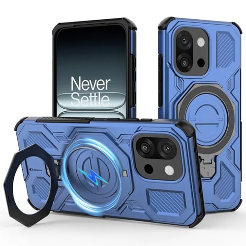 Image of KARWAN️ Tough Armor Back Case Cover for OnePlus+ 13T with 360 Degree Rotation Magnetic Attraction Ring Holder Defender Heavy Duty Rugged Cover with Mag-Safe Wireless Charging -(Blue)