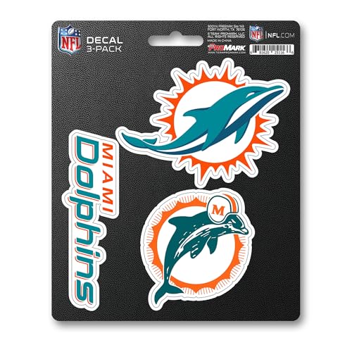 FANMATS 60959 Miami Dolphins 3 Piece Decal Sticker Set