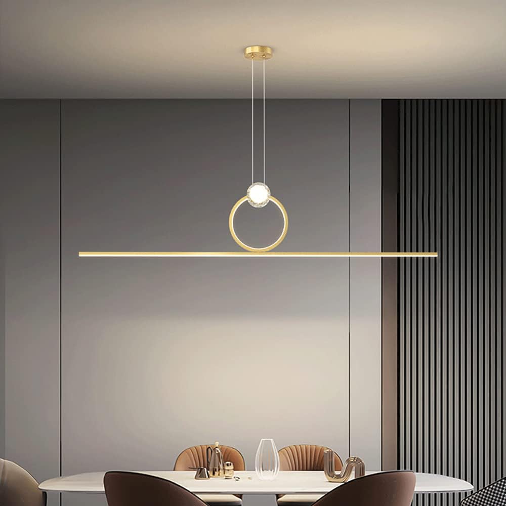 Longues Lumières Suspendues En Laiton Avec Kit Décoratif D'Anneau, Lustres D'Éclairage De Bande De Salle À Manger, Lampe De Suspension Linéaire Moderne D'Îlot De Cuisine De Led, Lumièree De Sa