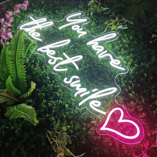 Image of You Have The Best Smile Neon Sign with Heart LED Wall Decor Light for Dental Clinic Business Logo Light Signs for Dental Clinic Tooth Care Studio Bathroom Wall Decor
