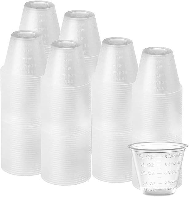Dimes 1oz Plastic Medicine Cups Bulk Pack of 100, For Epoxy Mixing , Resin Mixing and Paint Mixing - 1 Ounce (30ml) Disposable Graduated Plastic Cups for Pills and medication