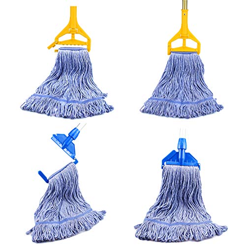 Image of String Mop Heads Replacement Heavy Duty Commercial Grade Blue Cotton Looped End Wet Industrial Cleaning Mop Head Refills (4, Large)