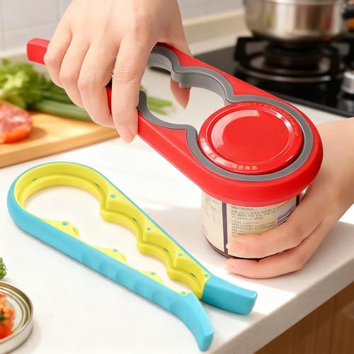 Image of 2PCS 4 in 1 Jar Opener Multi-Function Bottle Opener Non Slip Remover Tool for Seniors with Arthritis and Anyone with Low Strength(Blue,Red)