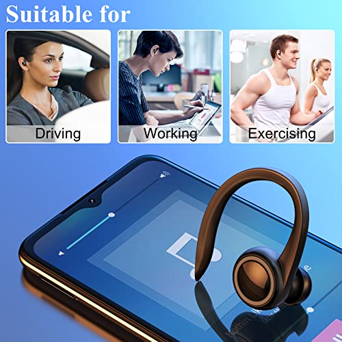 Eloven Bluetooth Earbud Single Ear Earpiece Earphone With Hook For Iphone 14 Pro Max Noise Cancelling Stereo Sound In-Ear With Mic For Business Sports Right Ear Wearing Only Bluetooth Headset Black #TOP7