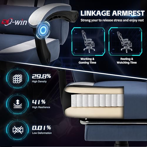 Image of DL-win Video Gaming Chair for Adults, Computer Chair with Footrest and Ergonomic High Back, Big and Tall Gamer Chair with Massage Lumbar Support (Light Blue Fabric)