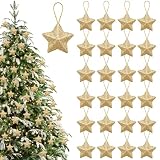 Fumwase 48pcs Gold Star Ornaments for Christmas Tree Glitter Hanging Stars Decorations Xmas 3D Star Ornaments for New Year Holiday Party