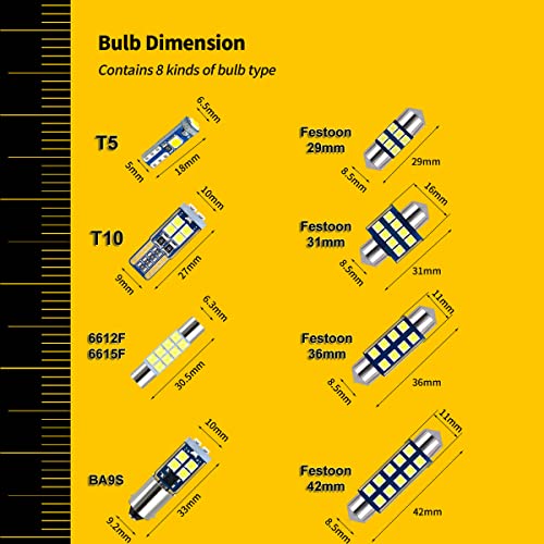 Ebaifun 42-Pack White 12V De3175 6418 6411 T10 2825 Ba9S 64111 T5 74 6612F 6615F 31Mm 36Mm 41Mm Led Bulb Kit For Car Truck Interior Map Dome Vanity Mirror Trunk Door Courtesy License Plate Light #TOP2