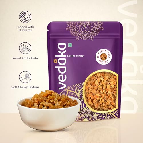 Image of Amazon Brand - Vedaka Sundekhani Raisins | 500 G | Rich in Iron & Vitamin B | High in Antioxidants Whole Natural Dry Grapes | Seedless Long Raisins | Whole Fruit Kishmish | No Added Sugar
