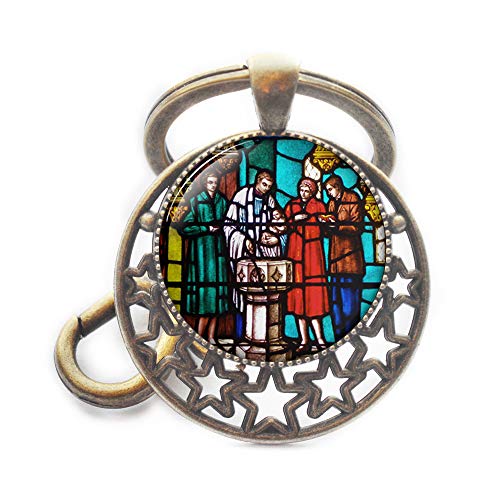 Stained Glass Window in Blacks, Reds, and Whites,Stained Glass Window Depicting Episcopal Baptism,Stained Glass Notre Dame de Paris,M315