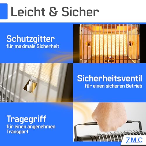 Z.M.C 2- in- 1 Tragbare Gasheizung und Gaskocher + 24 Gaskartuschen 227g, Keramikheizung Camping Heizung 1, 7 kW, Gasheizer für Outdoor und Terrasse, Garten & Balkon, mobile Heizstrahler mit Piezozündung-5