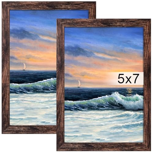 Image of LUCKYLIFE 5x7 Picture Frame Brown for Wall Mounting or Tabletop Display, 2 Pack
