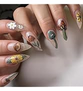 24pcs Long Press on Nails Coffin Fake Nails flower Evil Eyes Mushroom Ballet Designs for Women Gi...