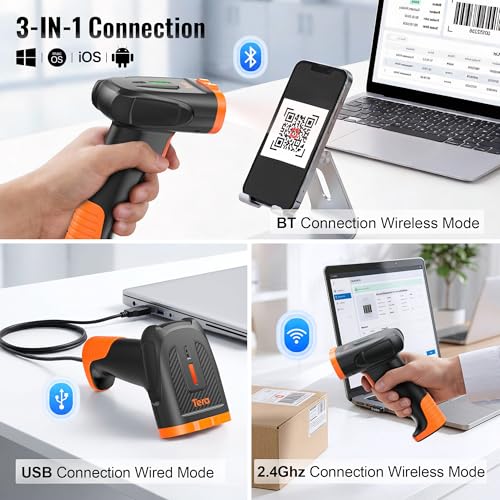 Tera Barcode Scanner Wireless Handheld: with 2200mAh Lithium-Polymer Battery Works with Bluetooth 2.4G Cordless USB Wired 1D 2D QR Bar Code Reader for Retail Inventory Management Model D5300 by Tera - Image 5
