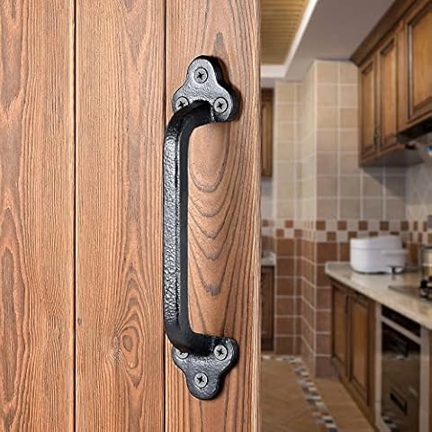 INIRET 2 Packs Rustic Gate Handle,9 Inch Cast Iron Sliding Barn Door Handle,Black Vintage Metal Gate Pull Handle Fence Handle Antique Long Cabinet Handles for Interior,Drawer,Outdoor,Garage,Closet Cover