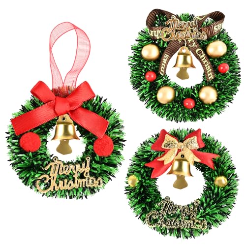 3pcs Mini Corona de Navidad,Corona Navideña para Puerta,6CM Adornos Navidad Corona,Adecuado para Decoración de Casas de Muñecas, Colgante de Decoración de árbol de Navidad