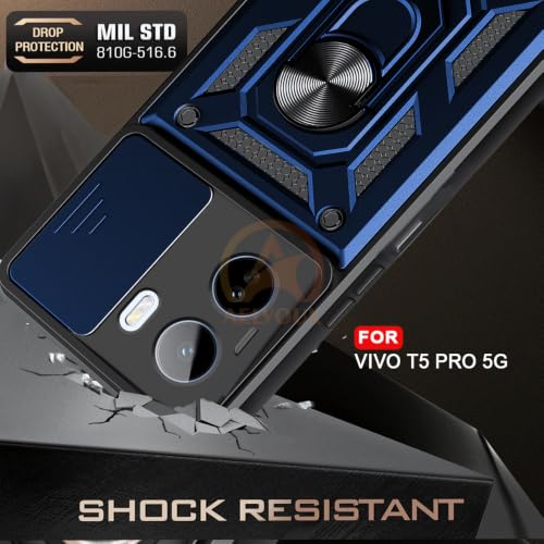 Image of Armor Bumper Back Cover Case for Vivo T5 Pro 5G Rotating Camera Cover, Ring Holder & Kickstand | Heavy Duty & 360 Degree Protection Vivo T5 Pro 5G Back Cover (Blue)