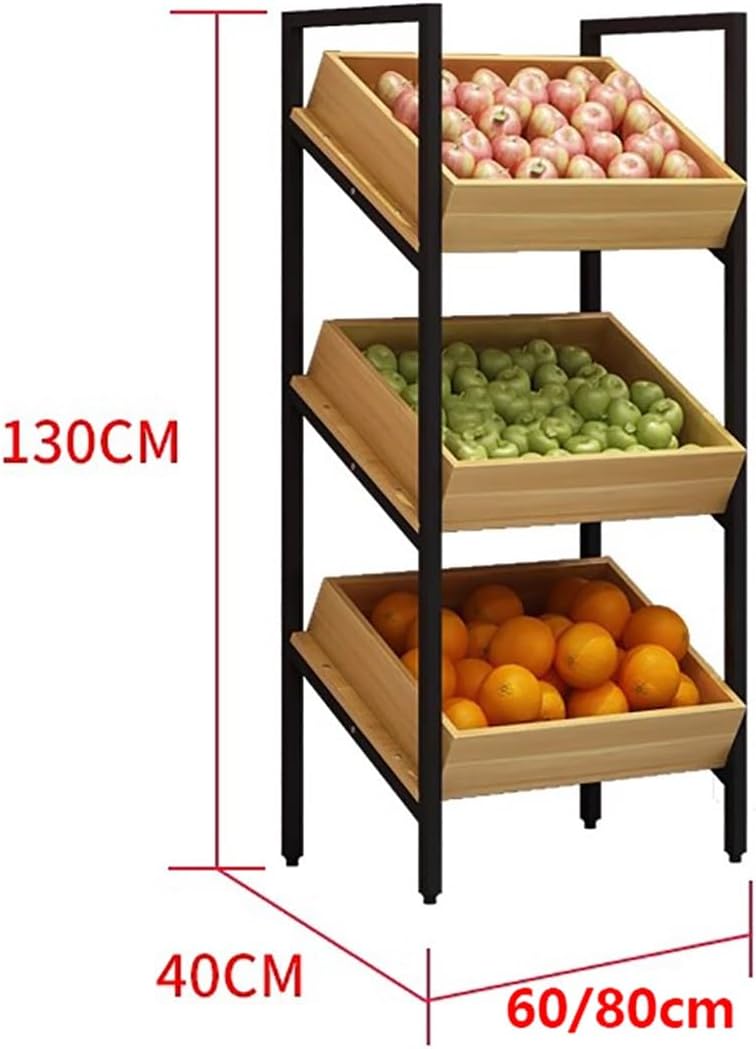 2 Pcs Floor Standing Retail Display Rack, 3/4 Layer Snack & Fruit Display Stand, Commercial Supermarket Shelf with Easy Assembly (80x40x130cm) for Vegetables & Baskets.