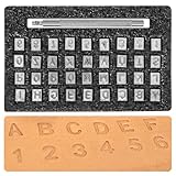 Leder Stempel Set mit Antirutschgriff Alphabet Stanzwerkzeuge 6.5mm Leder präge Werkzeuge für DIY Muster Handmade Werkzeug 37 Stück