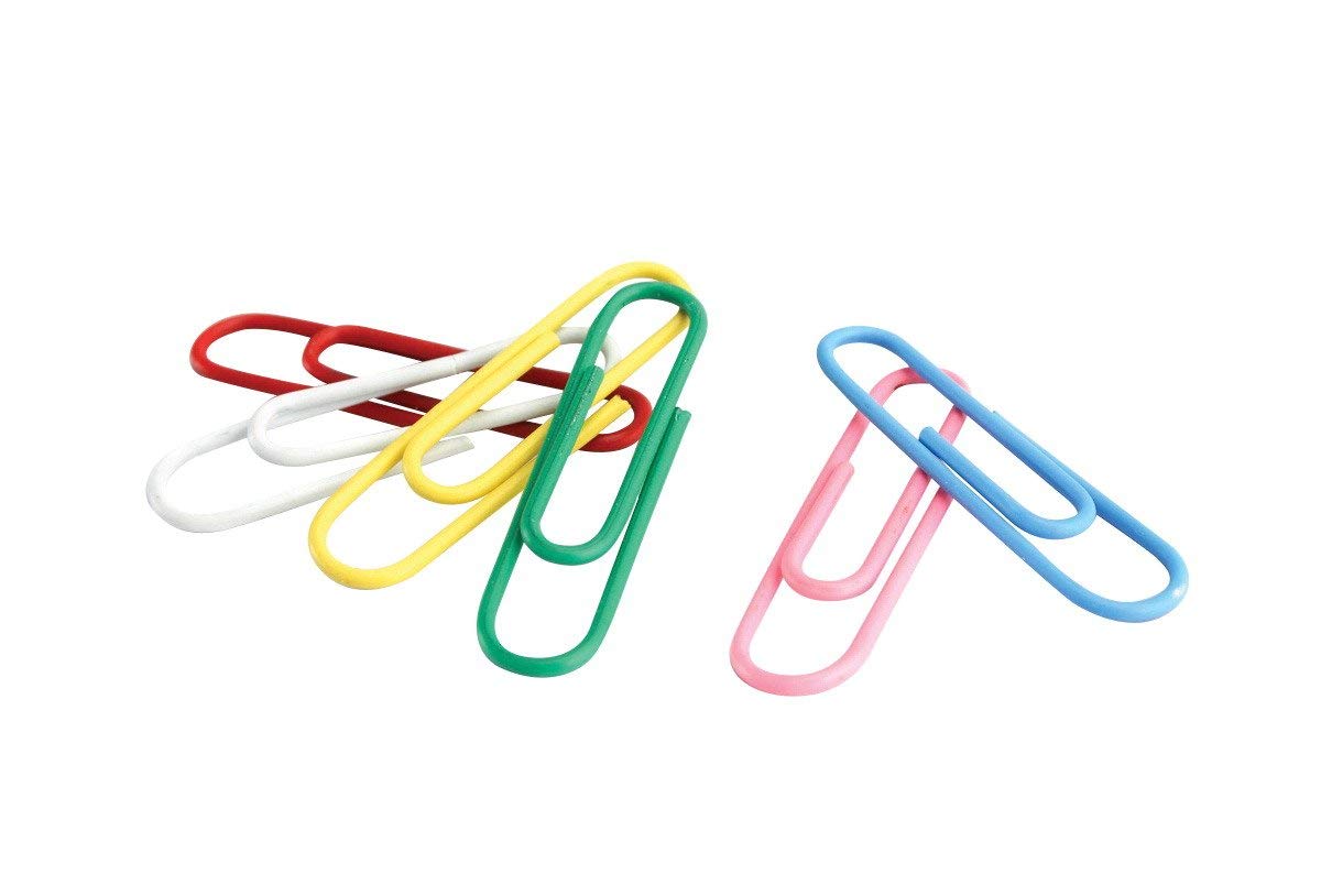 School Smart 023959 Assorted Colors Vinyl Coated Metal Paper Clips, Standard Size (Pack of 100)