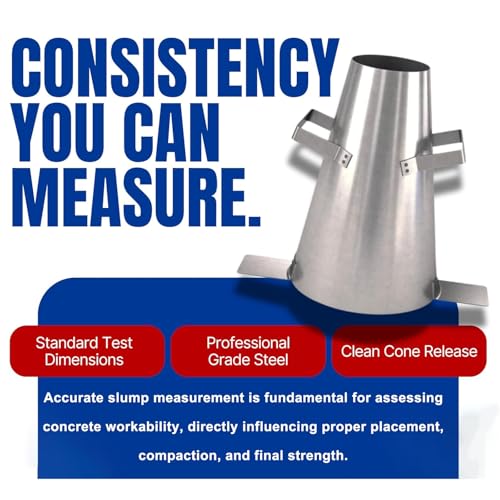 Kit di cono di calcestruzzo industriale, set di prova in acciaio resistente con asta di manomissioni e righello, strumento di misurazione della lavorabilità di precisione per il controllo di qualità d
